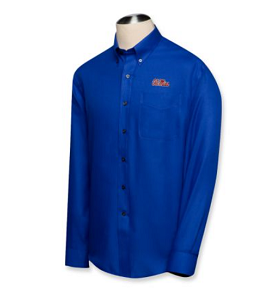 Ole Miss Rebels B&T LS Epic Easy Care Fine Twill Shirt - French Blue